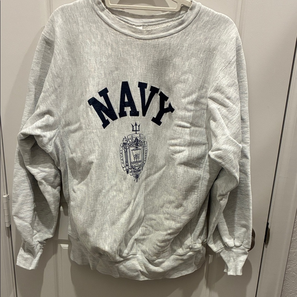 Navy Crewneck Sweater in Heather Gray